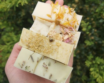 Four Awesome Fruity Floral Bars. Organic, handmade natural soap. Palm oil & plastic free, cold process solid soap bar. Artisan. soap gift.