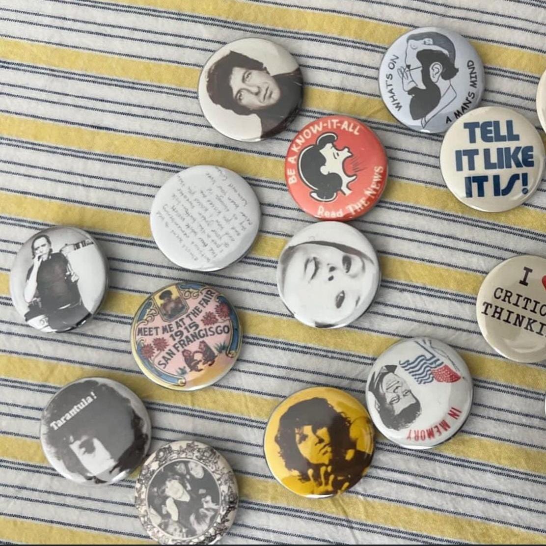 Custom Made Pinback Buttons Vintage Style Pinback Buttons - Custom Design, Made to Order, Music Art ...