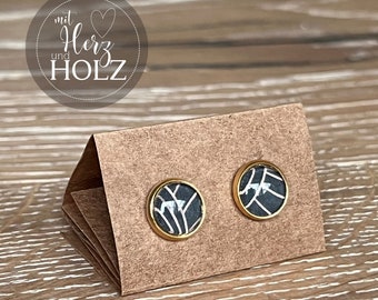 Cabochon earrings "Vintage Lines" stainless steel gold
