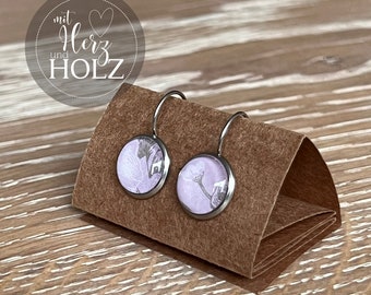 Cabochon earrings "Tender Flower" stainless steel silver