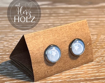 Cabochon stud earrings "Blue Star" stainless steel silver