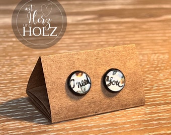 Cabochon earrings "I Need You" stainless steel black