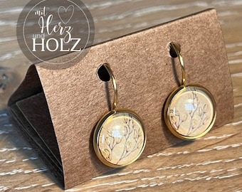 Cabochon earrings "Golden Flower" stainless steel gold