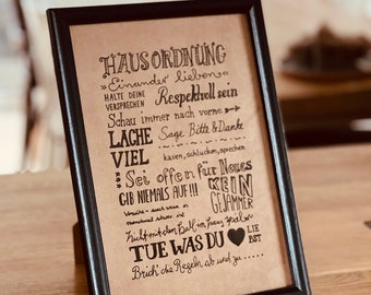 Lettering artwork print "House Rules" A4 kraft paper brown 180g