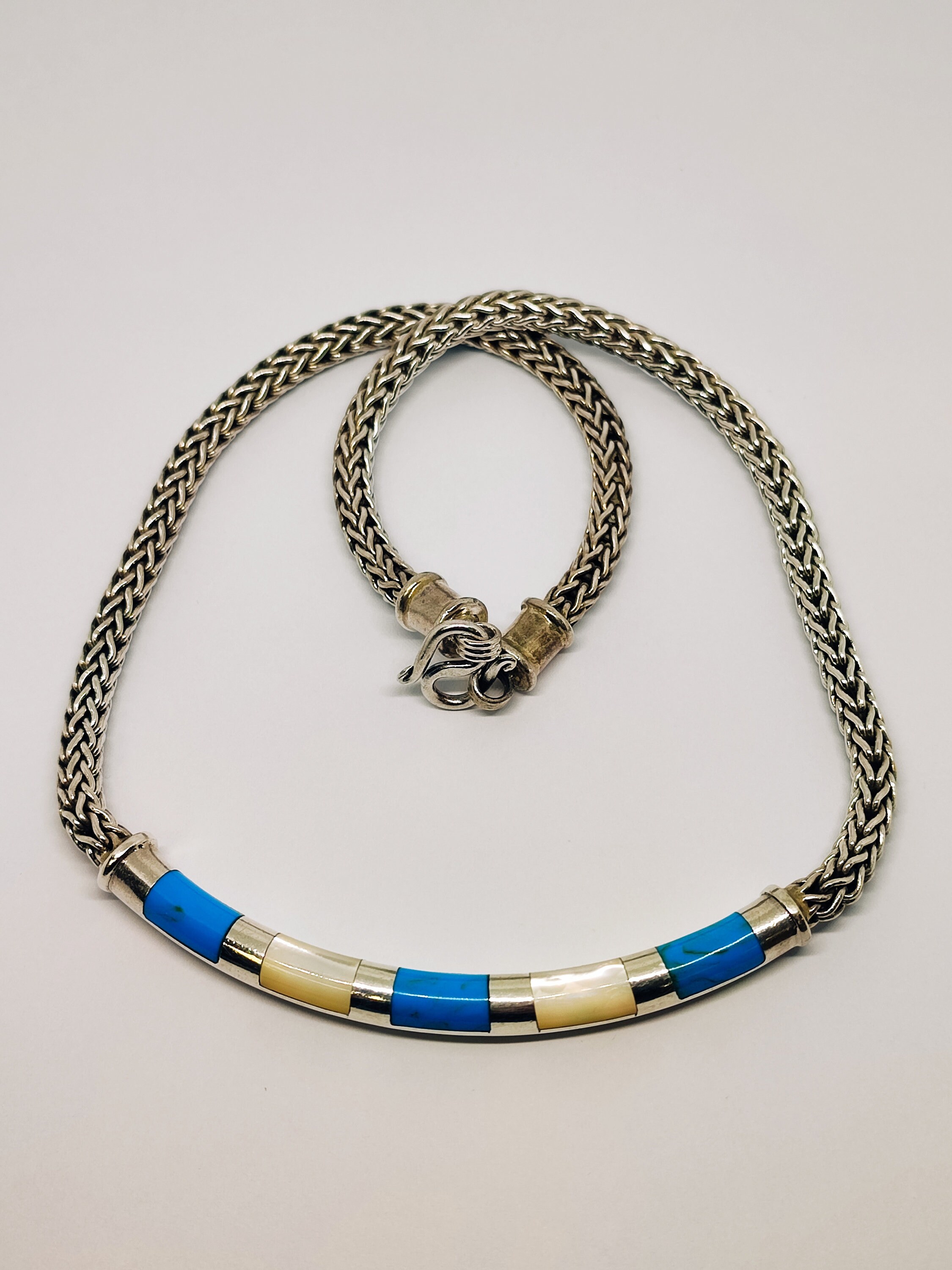 Silver, mother-of-pearl and turquoise choker