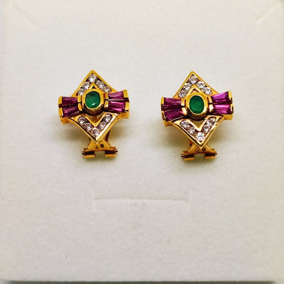 Earrings with emeralds and rubies 18 k gold - image 1