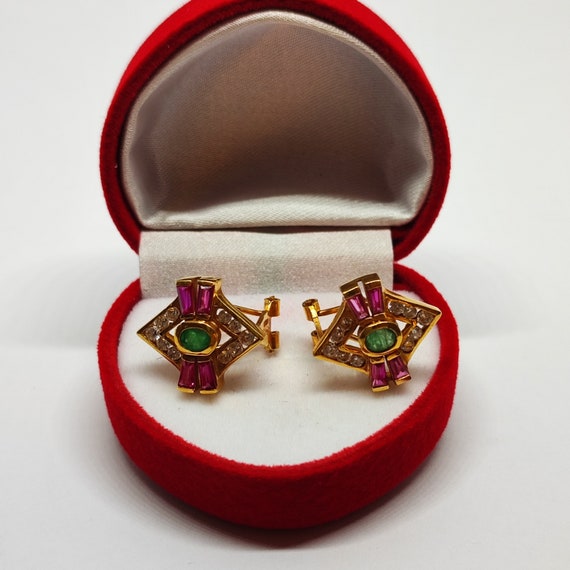 Earrings with emeralds and rubies 18 k gold - image 4