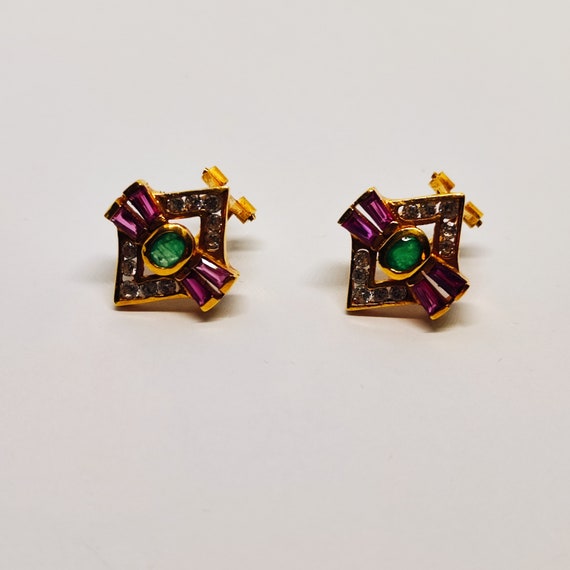 Earrings with emeralds and rubies 18 k gold - image 3