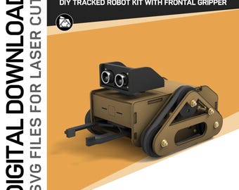 Tracked Robot Kit in MDF With Frontal Gripper - PDF Templates for Laser Cutting