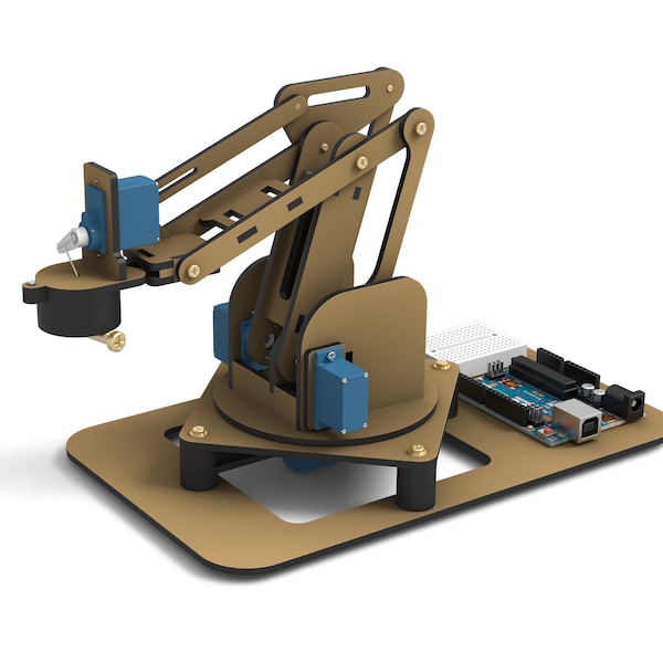 MDF Robotic Arm with Magnetic Gripper - PDF Templates for Laser Cutting