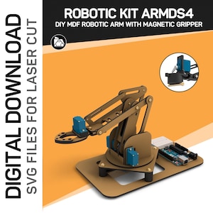 Ramię robota MDF z chwytakiem magnetycznym — szablony PDF do cięcia laserowego