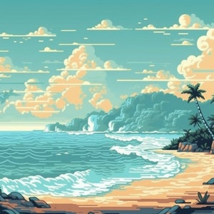16 Pixel Art Beach Backgrounds | Pixel Art Background | Video Game Pixel Art | RPG Pixel Art | Video Game Backgrounds