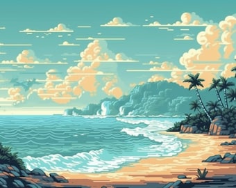 16 Pixel Art Beach Backgrounds | Pixel Art Background | Video Game Pixel Art | RPG Pixel Art | Video Game Backgrounds