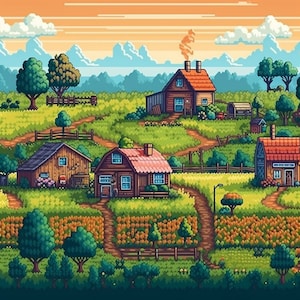 16 Farm Pixel Art Backgrounds | Farm Pixel Art | Pixel Backgrounds for Video Games | Video Game Pixel Art | Video Game Art