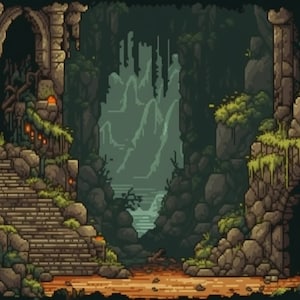20 Mine Themed | 2D RPG Pixel Art Backgrounds | Mine Entrance Pixel Art | Background Art | Desktop Art