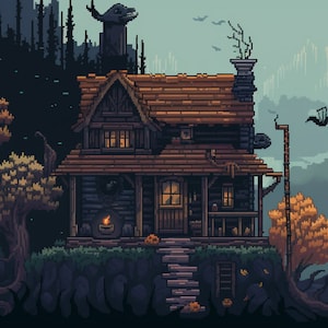 20 Witch Themed | 2D RPG Pixel Art Backgrounds | Witch House Pixel Art | Background Art | Desktop Art