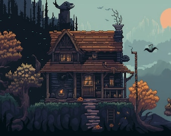 20 Witch Themed | 2D RPG Pixel Art Backgrounds | Witch House Pixel Art | Background Art | Desktop Art