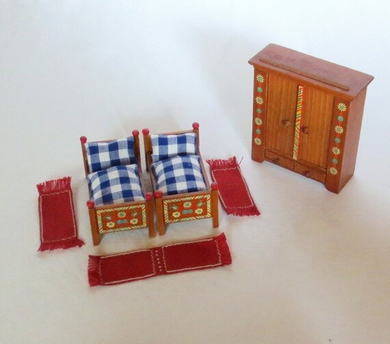 Vintage Dollhouse Furniture Miniature Bedroom Furniture Dora Kuhn Cottage Dollhouse 1940s