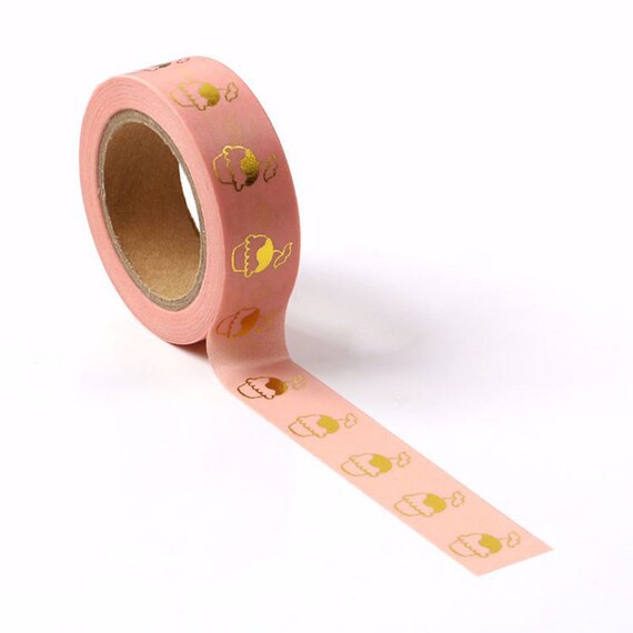 Washi Tape Rolls, Bow Gold Foil Pink, Washi Tape Size: 15mm x 10mm