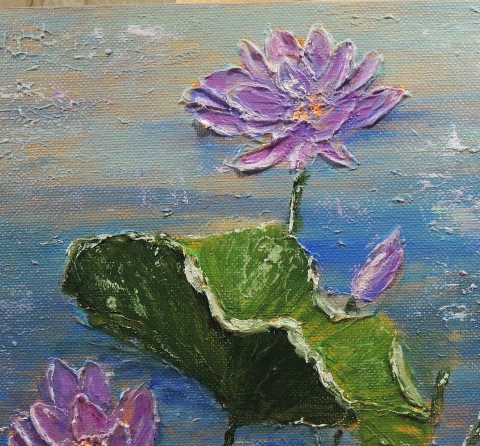 Lotus Art Pond Painting Original Oil Artwork Flower Impasto Etsy