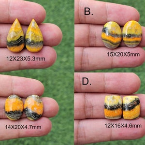 BUMBLE BEE Jasper Cabochon - High Quality Bumble Bee Earring Pair - AAA Flatback Natural Jasper - Healing Palm Stone For Beautiful Jewelry