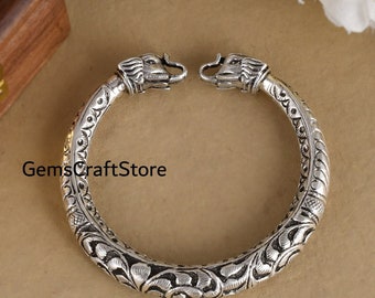 Beautiful Indian Traditional Elephant Bangle - Solid 925 Sterling Silver Handmade Bracelet - Elephant Jewelry - Oxidized Bangle
