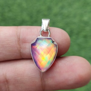 Aurora Opal Silver Pendant - Solid 925 Sterling Silver Aurora Opal Pendant - Handmade Silver Pendant - Birthstone Silver Jewelry