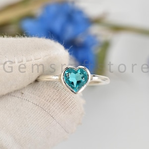 Paraiba Tourmaline Gemstone Ring - 925 Solid Sterling Silver Ring - Statement Ring - Silver Heart Ring - Love Symbol Ring - Minimal Jewelry