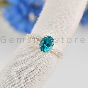 Paraiba Tourmaline Gemstone Ring - 925 Solid Sterling Silver Ring - Prong Setting Ring - Solitaire Promise Ring - Anniversary Gift For Wife