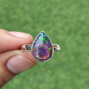 Fabulous Black Opal Silver Ring - Solid 925 Sterling Silver Opal Ring - Handmade Silver Ring - Black Fire Opal Jewelry - Birthstone Jewelry