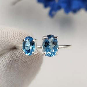 Solid 925 Sterling Silver Swiss Blue Topaz Ring - Two Stone Ring - December Birthstone Ring - Toi Moi Ring - Solitaire Ring - Gift for Her