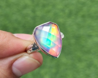 Aurora Opal Ring - Solid 925 Sterling Silver Aurora Opal Ring - Handmade Silver Ring - Opal Ring Jewelry - Ring for Gift