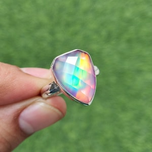 Aurora Opal Ring - Solid 925 Sterling Silver Aurora Opal Ring - Handmade Silver Ring - Opal Ring Jewelry - Ring for Gift