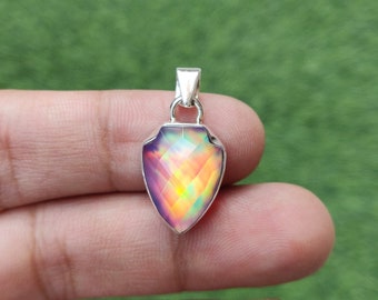 Aurora Opal Silver Pendant - Solid 925 Sterling Silver Aurora Opal Pendant - Handmade Silver Pendant - Birthstone Silver Jewelry