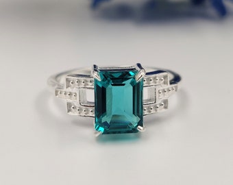 Unique 2 Ct Paraiba Blueish Green Tourmaline Ring - Solid 925 Sterling Silver Paraiba Tourmaline Ring - Solitaire Ring - Handmade Ring