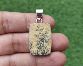 Psilomelane Dendrite Pendant - Solid 925 Sterling Silver Psilomelane Dendrite Pendant Jewelry - Psoilomelane Dendrite Jewelry