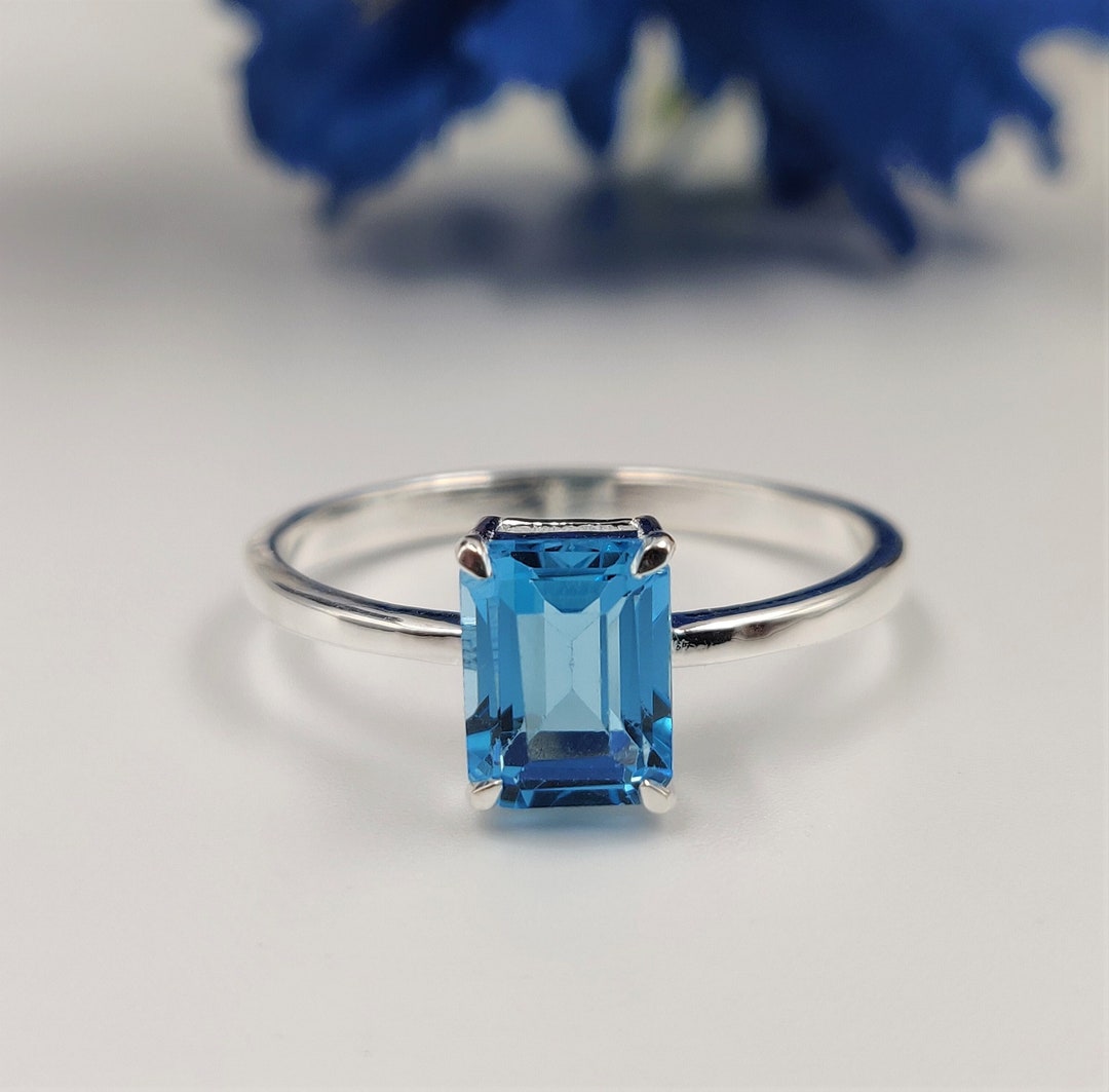 Genuine Natural London Blue Topaz Ring 925 Solid Sterling Silver Ring ...