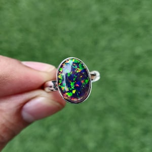 Erstaunlicher Schwarzer Opal Silberring - Massiver 925 Sterling Silber Opalring - Handgemachter Silberring - Schwarzer Feueropal Schmuck