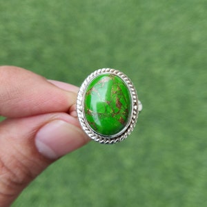 Wunderschöner Grüner Kupfer Türkis Ring - Massiver 925 Sterling Silber Türkis Oval Ring - Handgemachter Silberring - Türkis Schmuck