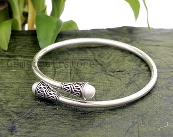 Gorgeous Pearl Bangle - 925 Sterling Silver Indian Traditional Bangle Bracelet - Oxidized Bangle Jewelry - Adjustable Silver Bangle