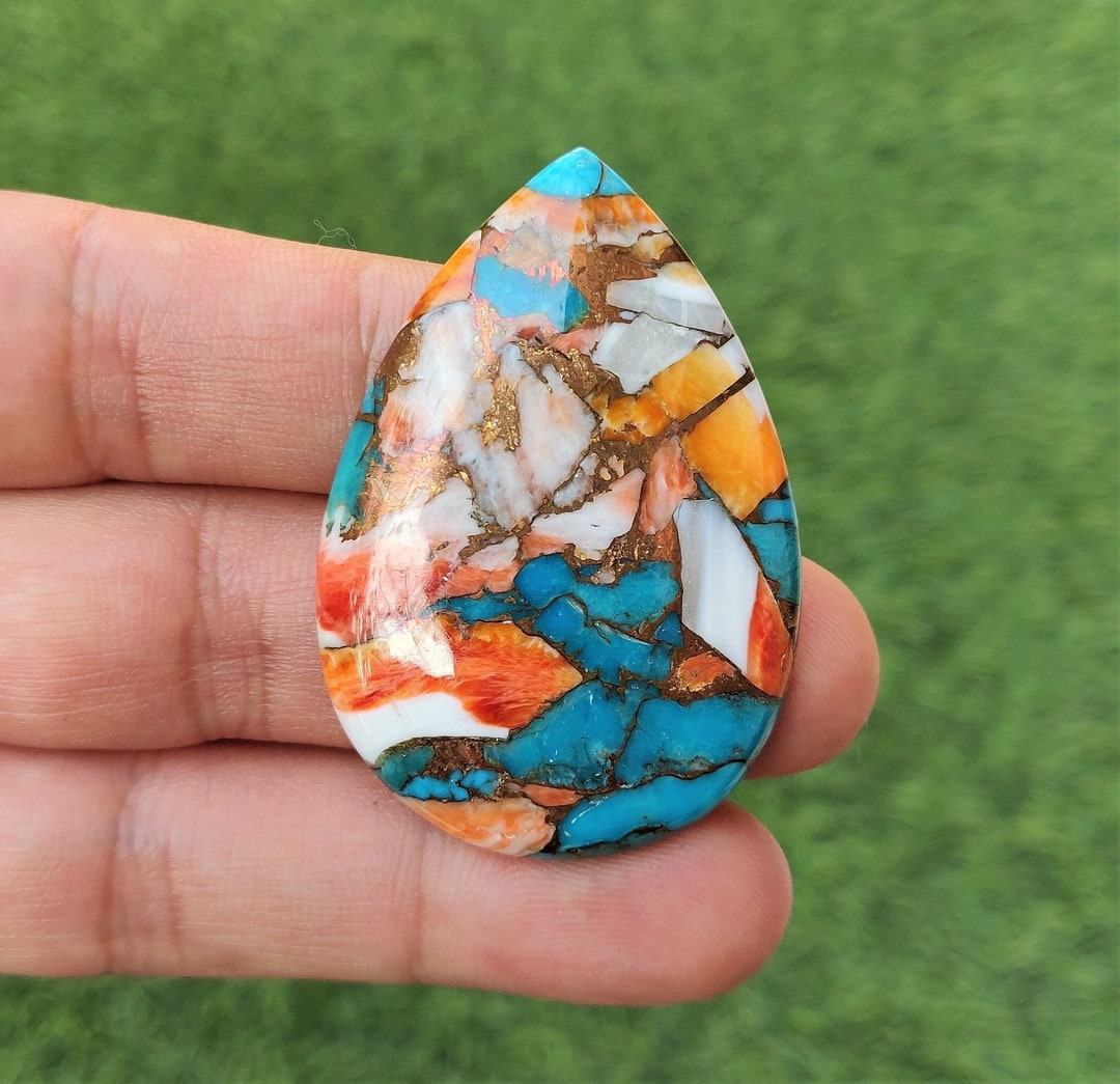 Aaa Blue Spiny Oyster Copper Turquoise Cabochon X Mm Mohave