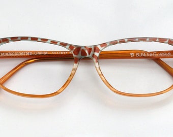 Eyeglass frame hand painted, COGNACF. Dabs./orange