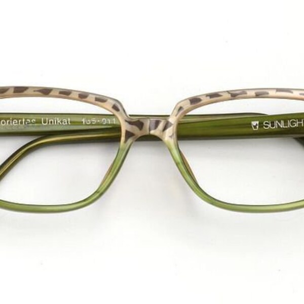 Eyeglass frame hand painted, green/grey, spotted