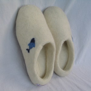 Felt Slippers Felt Shoes Fish Wool White Women&#39;s Slippers Gr 36-47 Puschen Finken Felt Sole Rubber Sole