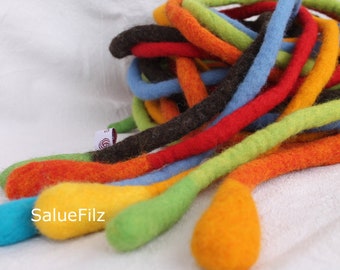 Available to ship immediately in many colors! Felt snake made of wool, wet felted, as a skipping rope, felt cord, lasso or belt