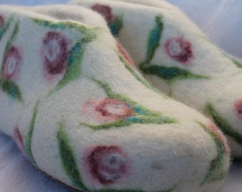 Roses d'automne femmes Felt Slippers Felt Shoes Slippers Wool Felt Sole Hut Shoe Puschen Finken