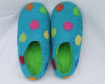 Women's Felt Slippers Felt Shoe with Colorful Dots Wool Slippers Rubber Sole Wool Felt Sole