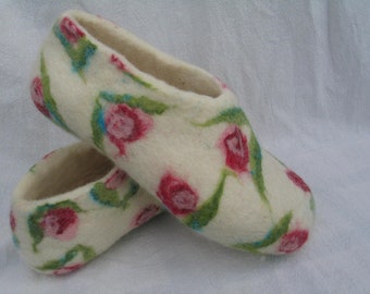 Pantoufles en feutre pour femmes roses taille 36-42 chaussures en feutre pantoufles demi-haute laine rouge laine blanche semelle en caoutchouc pantoufles chaussures de cabane