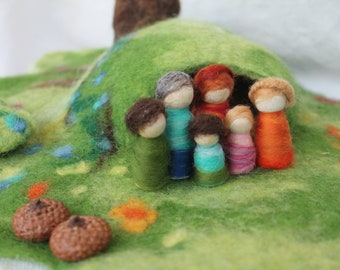 Available immediately! Wooden toy figures wrapped in wool, family for hand felted flower fairy landscape, for my play rugs