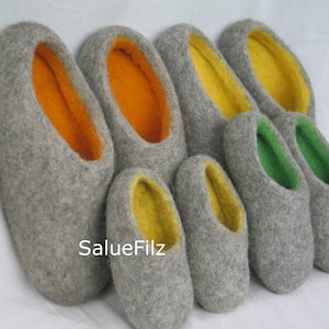 Women&#39;s + Men&#39;s Felt Slippers Size 36-42 Felt Shoes Slippers Finken Light Grey Slippers Felt Sole Rubber Sole